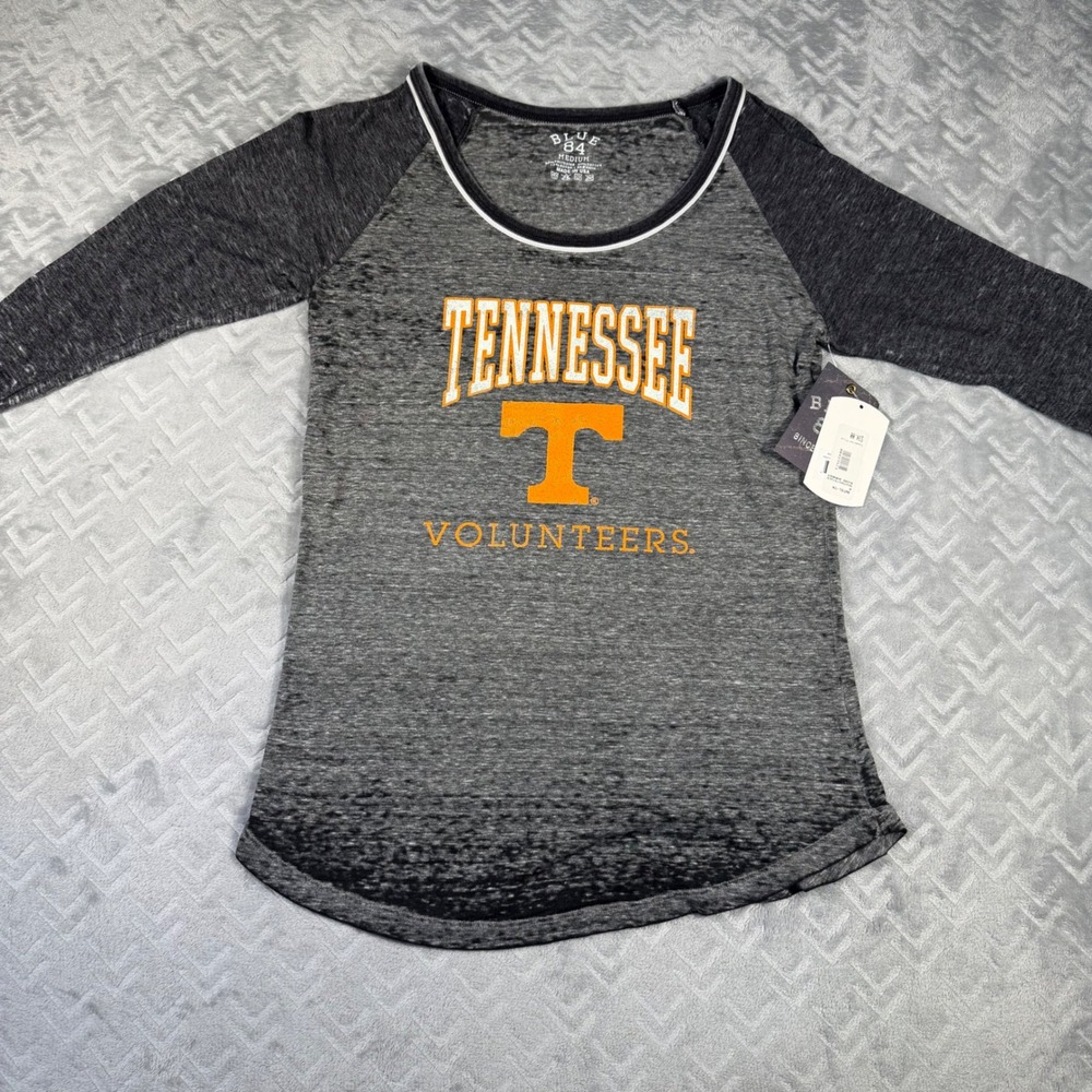 Blue 84 Tennessee Volunteers Women's Medium Gray Burnout Raglan Tee New with Tag